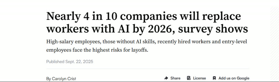 HR Dive: Nearly 4 in 10 companies will replace workers with AI by 2026, survey shows
